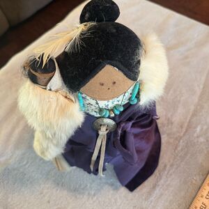 Handmade Native American Kachina Doll Santa Fe signed Lyn Oney 1989 mama & baby